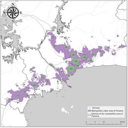 Figure 3. Distribution of the surveys across the metropolitan urban area of Panama.