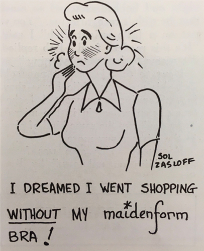 Figure 2. A cartoon by Sol Zasloff, published in the Maiden-forum, May 1953. Image taken by author from the Maidenform Collection, Archives Center, National Museum of American History, Smithsonian Institution.