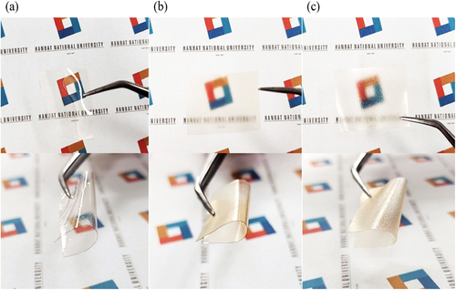 Figure 4. Actual images of (a) HECTA_0, (b) HECTA_0.5, and (c) HECTA_1.0 film.
