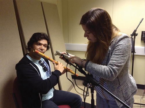 Figure 1. Recording session with Rakesh Chaurasia playing bansuri flute. Liverpool Hope University.