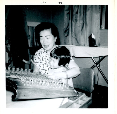 Figure 3. Marion teaching Lisa how to play the kam. Courtesy of the Kumaradjaja family History Archive.