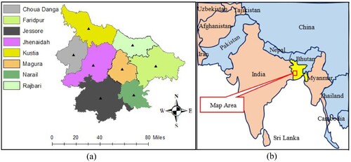 Figure 2. (a) The geographical locations of wholesalers (b) within the western region of Bangladesh.