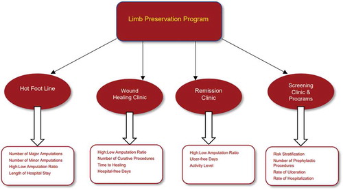 Figure 1. Structure and measurable outcomes for each component of a limb preservation program.