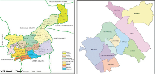 Figure 1. Maps of Kakamega and Machakos counties.
