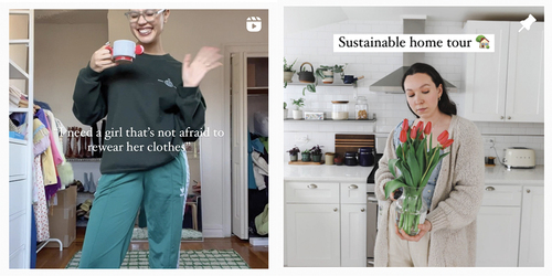 Figure 2. Climate micro-influencers: Screenshots of extracts from activist micro-influencers @thatcurlytopp (fashion) and @sustainably_vegan (food).