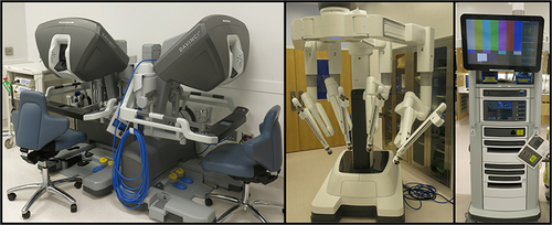 Figure 2 Components of the da Vinci robotic surgery system including the vision cart, patient cart, and surgeon console.