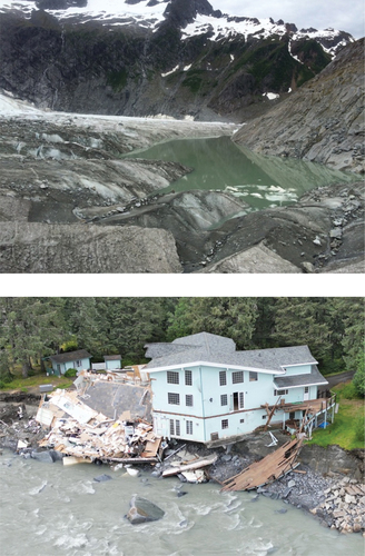 Figure 1. Catastrophic drainage from a glacier-dammed lake (here shown prior to draining) on the Mendenhall Glacier in Alaska led to flooding and severe property damage in Juneau, Alaska, in August 2023. Image courtesy University of Alaska Southeast.