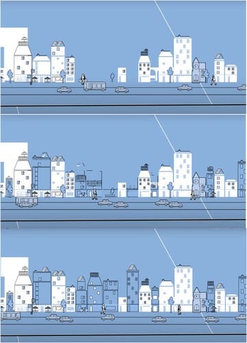 Figure 2. Three successive stills from Zürich 2040 animation. Animation by Ploy studio, based on graphics from Urban Catalyst in collaboration with Studio Sophia Jahnke.