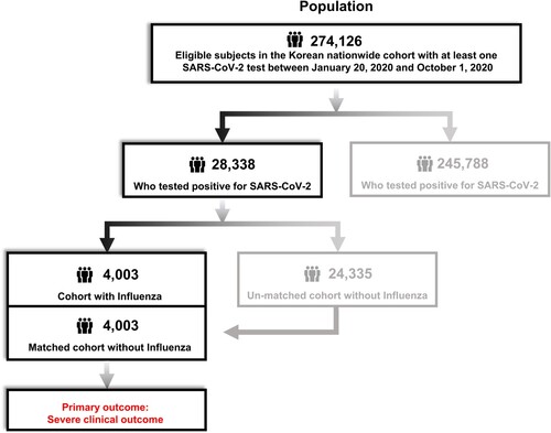 Figure 2. Distribution and flow chart of influenza and SARS-CoV-2 patients in a nationwide Korean cohort.