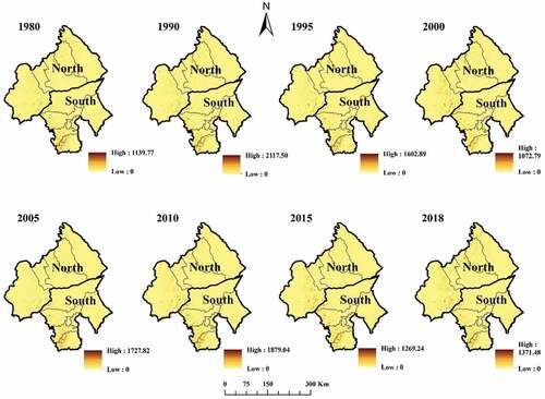 Figure A3. Spatial distribution of soil conservation in the different regions of Chifeng.