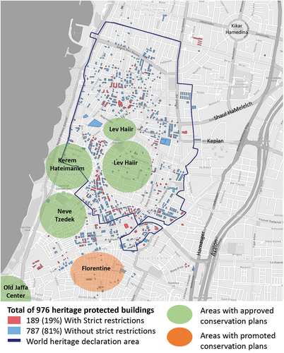 Figure 7. Principal areas where structures were removed from the conservation plan. These deletions appear to hollow out the city’s conservation strategy. Certain parts of the city appear to be devoid of heritage protected structures, giving the impression that they are inferior to other parts of the city that contain designated structures. This includes areas inside the UNESCO world heritage site.