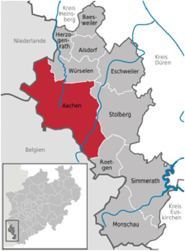 Figure 1. Aachen’s location in the state of North Rhine-Westphalia, Western Germany (Source: Wikimedia commons).