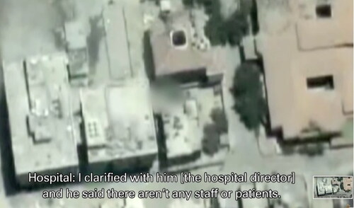 Figure 5. An image from a video titled “What Is Hamas Doing to Schools and Hospitals in Gaza?,” posted by the Israel Defense Forces to justify the targeting of a hospital.Source: Israel Defense Forces blog, August 6, 2014 (see endnote Footnote96).