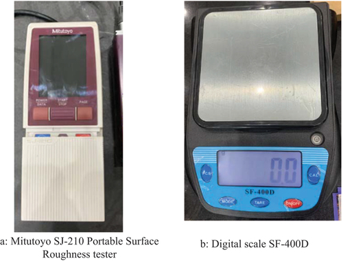 Figure 4. (a). Mitutoyo SJ-210 portable surface roughness tester, (b) Digital scale SF-400D.