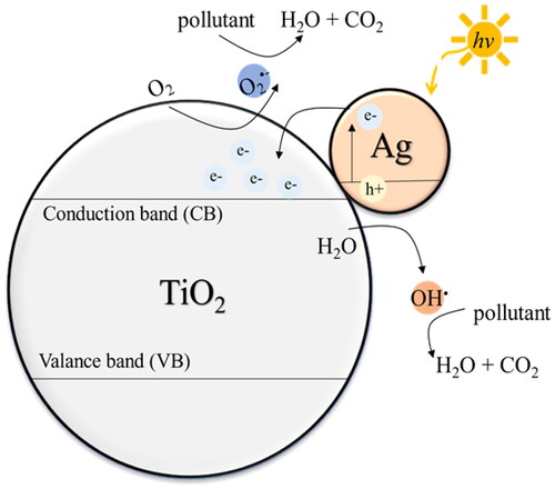 Figure 1. TiO2-Ag photocatalytic mechanism for the degradation of organic pollutants under visible light.