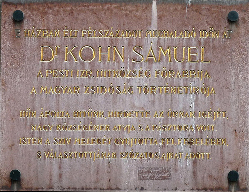 Illustration 2. Sámuel Kohn’s memorial plaque. Wikipedia.