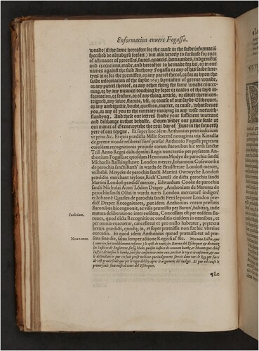 Figure 2. Verso page of Folio 21 from Plowden’s Commentaries (Richard Tottel 1571). The first printed common law decision appears in roman font, about three-quarters of the way down the page. It is indicated by the marginal ‘Iudicium’, and begins with the words ‘Concessum est’. Image kindly provided by the University of Aberdeen, Museums and Special Collections (licenced under CC By 4.0: https://creativecommons.org/licenses/by/4.0/).