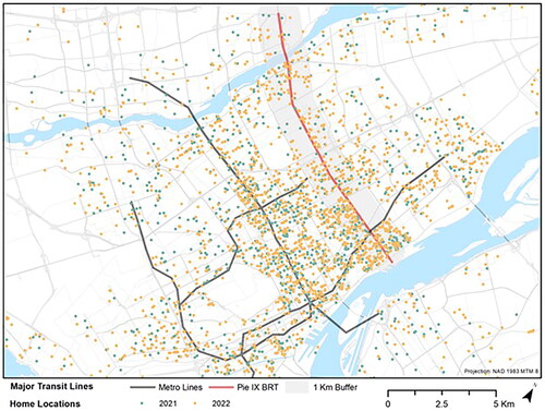 Figure 2. Distribution of home locations of those aware of the Pie-IX BRT project.