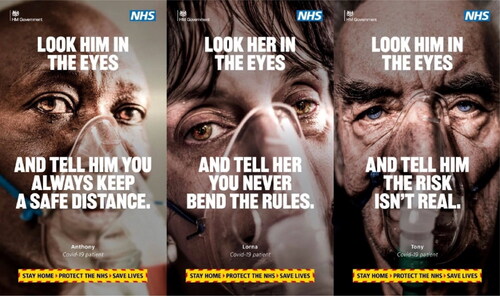 Figure 1. Prominent images at height of infections include the ‘look her/him in the eyes’ campaign.Source: NHS England (https://communication-plan.gcs.civilservice.gov.uk/)