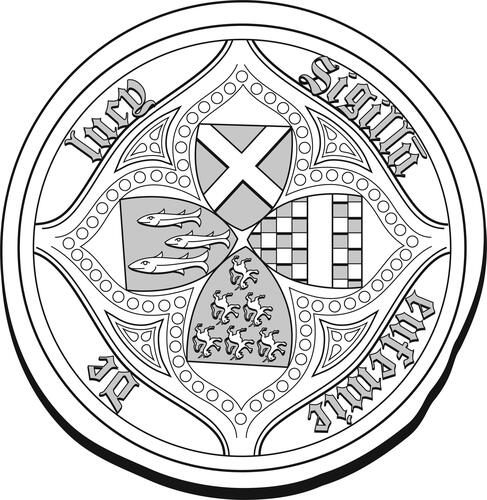 Fig. 3. The seal of Eufemie, daughter of Ralph Lord Neville, widow of (1) Reynold Lucy, (2) Robert Lord Clifford, (3) Sir Walter HeslartonDrawn by Janet Parkin, based on Hunter Blair, ‘Armorials on English Seals’, pl. XVI, y