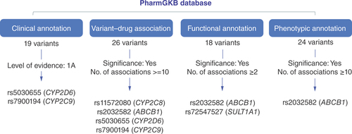 Figure 2. Whole-exome sequencing exclusive variants prioritized based on annotations in the PharmGKB database.