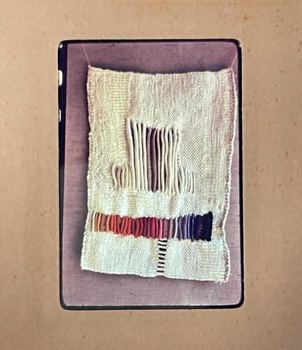 Fig 7 Nora Frankel, Homage to Sheila, ca. 1975. Wrapping, weaving on small frame, cotton and wool.