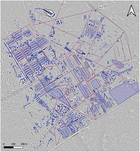 Figure 12. Interpretation of the Stalag VIII B (344) Lamsdorf area based on airborne laser scanning derivatives (prepared by M. Kostyrko, A. Lokś, S. Tomczak; source: Head office of geodesy and cartography, Poland).