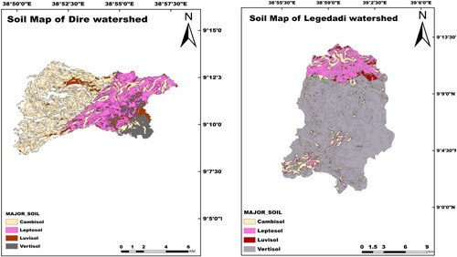 Figure 3. Soil type map of Dire and Legedadi watersheds.