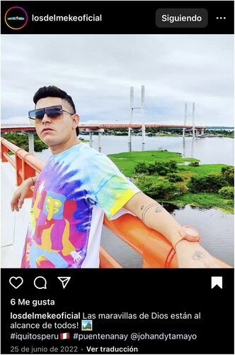 Figure 3. Selfie from the Nanay Bridge, 25 June 2022. Reproduced with permission from Los Del Meke Instagram account @losdelmekeoficial.