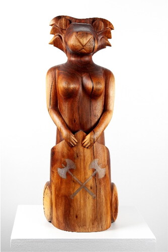Figure 4. “Cybele,” 32” tall, black walnut and colored pencil, 2020. Photo credit: Brian Wilson.