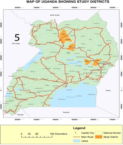 Figure 3. Map of Uganda showing study districts.