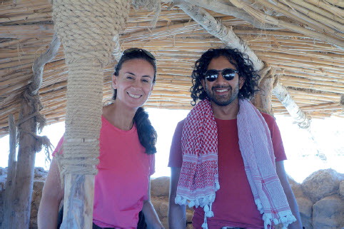 Dr Oroub El Abed (BA-Funded Post-doctoral Fellow on the DEEPSAL Project) and Adam Ferron (CBRL Scholar in Residence 2014–16) during a fieldtrip in one of the reconstructed houses at Beidha.