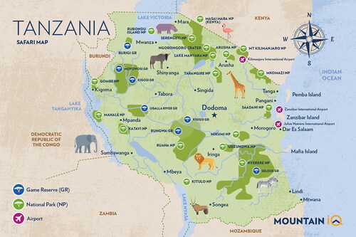 Figure 1. Map showing Tanzania National Parks, game reserves, and conservation areas.Source: Tanzania National Parks Website.
