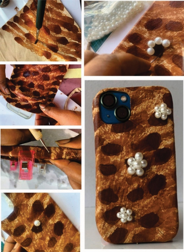 Figure 3. Painting and beading technique for leather phone case.