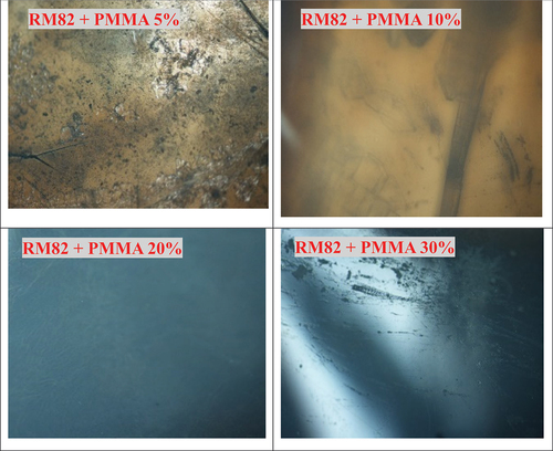 Figure 2. POM images of composites of PMMA-RM82.