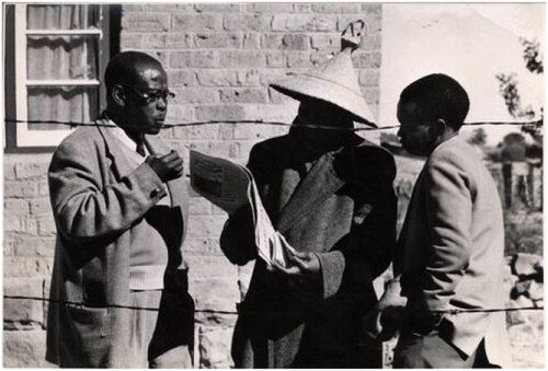 Joseph Kumalo (left) with other Communist Party and ANC refugees in 1960s Lesotho (Wits Historical Papers and the South African Institute of Race Relations).