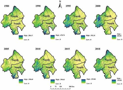 Figure A2. Spatial distribution of water retention in the different regions of Chifeng.