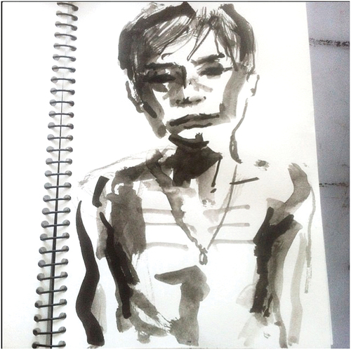 Figure 2. The Boat (Citation2015). Early ink sketch of Truong character.