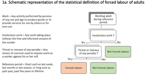 Figure 1. Schematic representation of forced labour proposed by the International Labour Office (FUNDAMENTALS) at the 20th ICLS in 2018. Copyright © International Labour Organization, Citation2018c, p. 8.