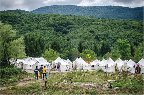 Figure 6. The isolated Vučjak camp in the foothills of the Dinaric mountains, on the border of the EU. (Photo: Thom Davies).