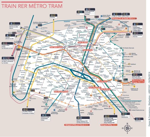 Figure 2. SNCF operates frequent services on Paris RER lines, and the organization has issued its own version of the Paris Metro map which is best described as multilinear, using straight lines but at a variety of different angles. For historians of the Paris Metro map, this version is similar to maps issued by RATP prior to the design shown in Figure 1 (see Ovenden, Citation2009). Image and design © SNCF, all rights reserved, reproduced with permission.