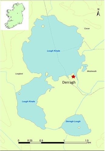 Figure 2. Location of Derragh, Co. Longford. Inset map on the top left shows the location of Derragh on the island of Ireland.