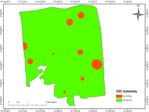 Figure 11. CEC suitability map for sunflower production of Tungi Farm.