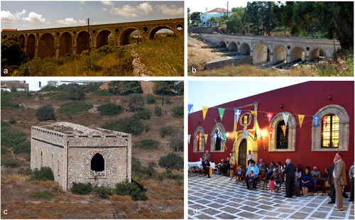 Fig 2 (a) The British stone bridge at Katouni. (b) The bridge at Potamos. (c) The school at Milapidea. (d) The school at Agios Theodoros.