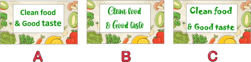Figure 6. Three different font styles for conveying cleanliness and tastiness messages.