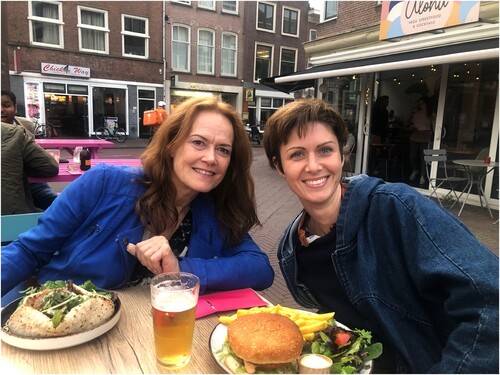 The two editors (Christine on the left, Claudia on the right) with vegan food and a local psychoactive brew during a break at a workshop in Leiden on ‘Substance, set, and setting’. Photo credit: Hedwig Hauskeller.