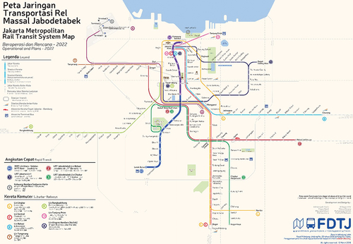 Figure 2. Jakarta Integrated Rail Transit Map. MRT Jakarta Phase 1 (blue) and Phase 2 (purple).