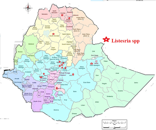 Figure 1 Map of Listeria spp reported area.