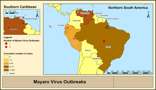 Figure 2 Geographical distribution of Mayaro virus outbreaks.