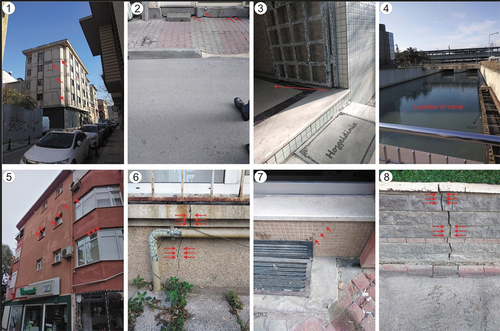 Figure 10. Subsidence evidence in different locations in the Kadikoy region. The locations of the images are shown in figure 8(c).